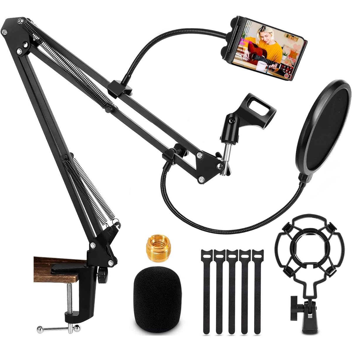 RenFox Microphone Stand, Adjustable Microphone Stand Desk Suspension Scissor Arm Mic Boom Arm for Blue Yeti/Snowball & Other Microphones for Professional Streaming, Voiceover, Recording, Gaming