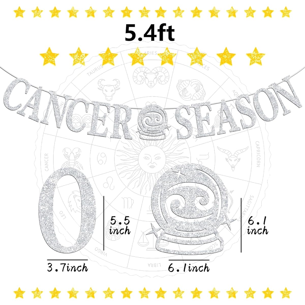 Cancer Season Banner, Happy Birthday Cancer Bunting Sign, Big Cancer Energy, 12 Zodiac Theme Birthday Party Decorations Supplies, Silver Glitter