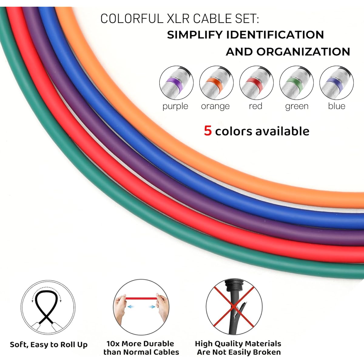 Goldeee XLR Cable Microphone Cable 10ft 5 Pack