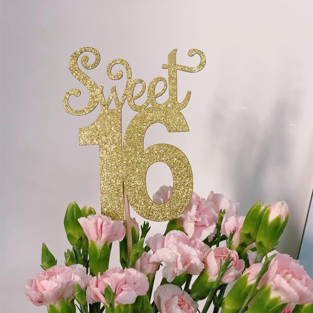 Glitter Gold Double Sided Sweet 16 Birthday Celebration Centerpiece Sticks, Pack of 10, Number 16 Table Cake Topper for Sweet 16 Birthday Table Party Decorations (Sweet 16)