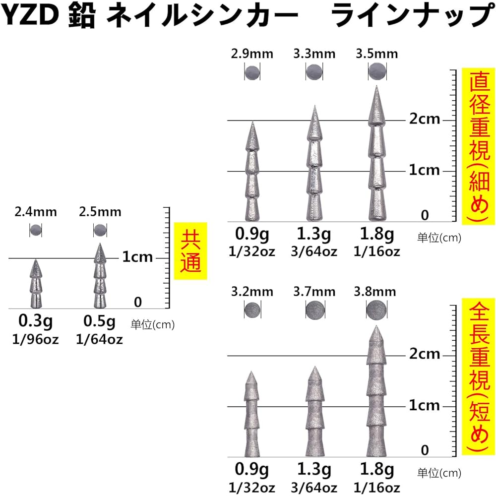 YZD Tungsten Nail Sinker TG 2.2g 1/13oz 5/64oz [10 pieces 20 pieces 50 pieces 100 pieces]