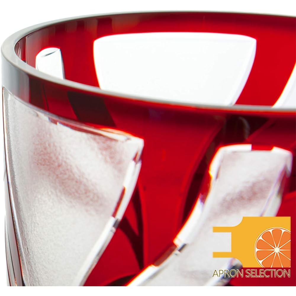 Shimizu Glass Rocks Glass (Akuma) Kabukiriko (Approx. Diameter 7.6 x H9cm / Red) Japanese Modern Design with Craftsmanship (Made in Japan/Paulownia Box) Traditional Craft Kabuki Kiriko Present Gift Gift