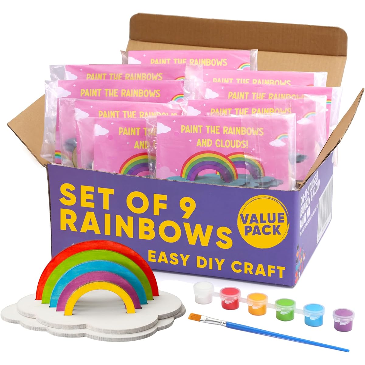 Rainbow Crafts Set of 9 for Girls Ages 6-8 3D Rainbow Art Wood Painting Kit for Kids Easy Art Crafts for Kids Ages 4-8 Art Party Favors Party Supplies Paintable Wood Crafts