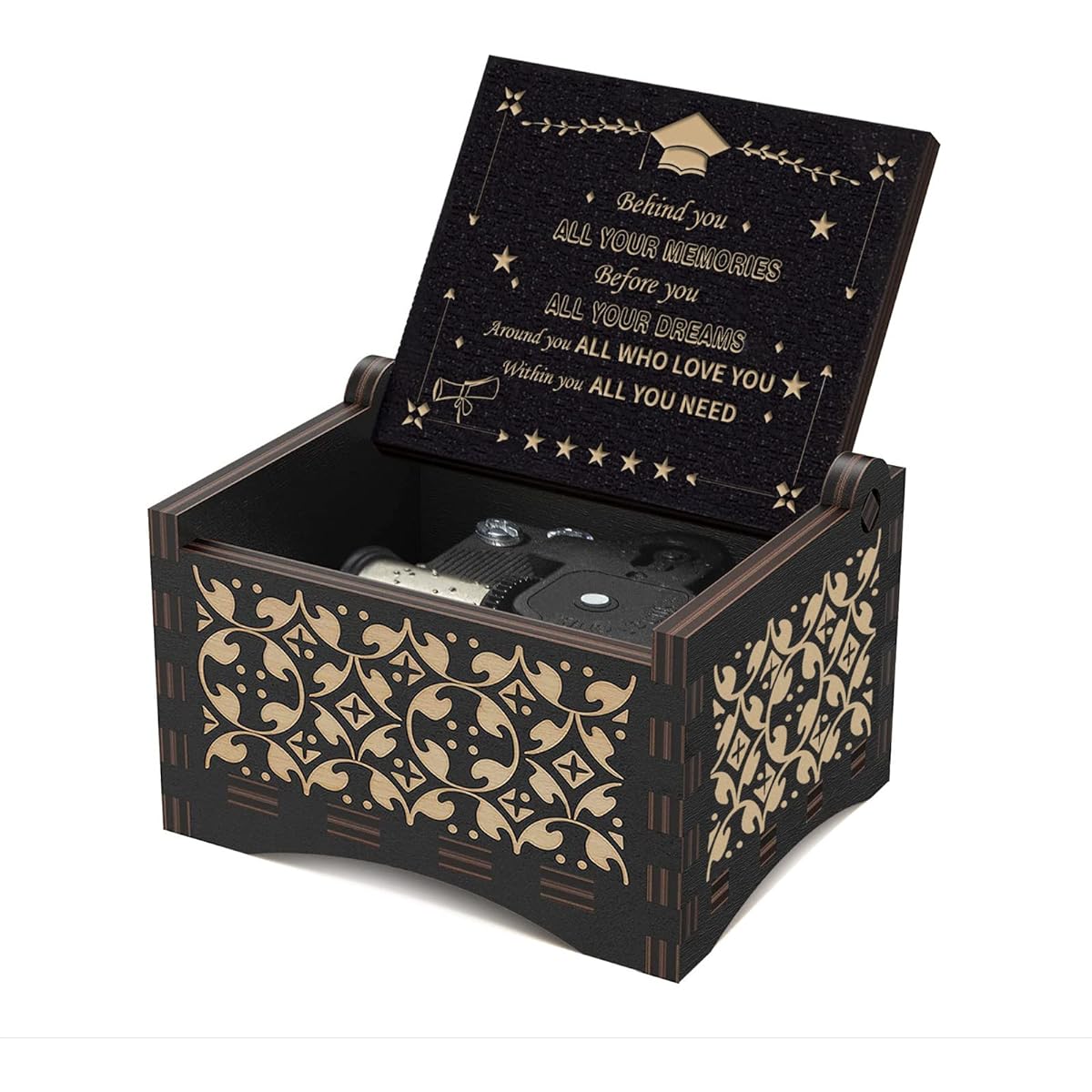 Graduation Music Box Vintage Wood Play You are My Sunshine Engraved Inspirational Present Wooden Musical Friendship College Gifts for Friends Kids Boys Girls