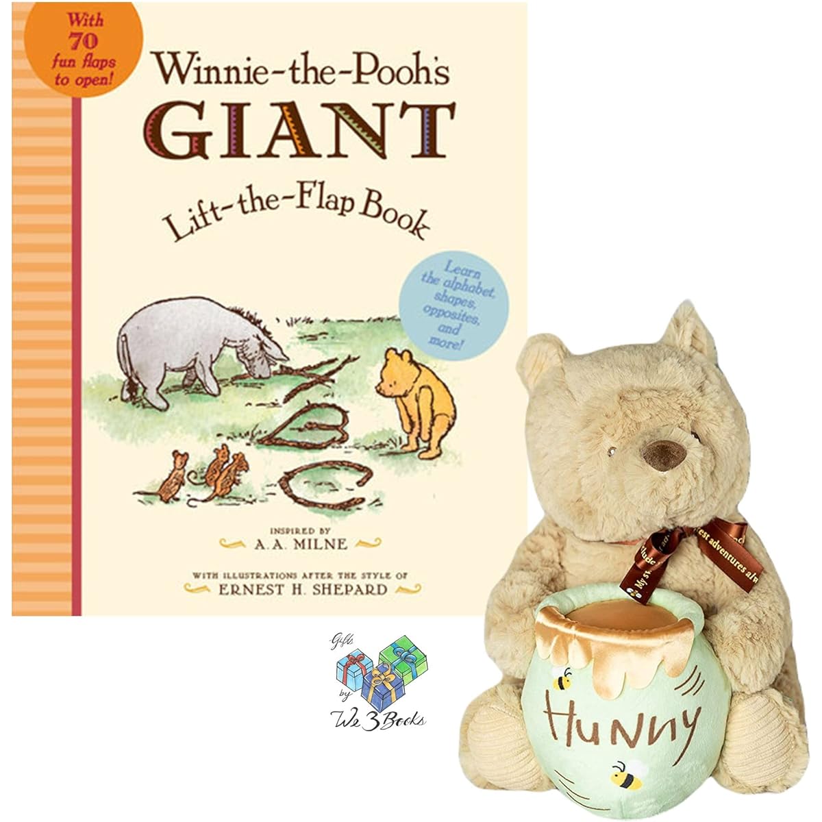 Disney Baby Winnie the Pooh Plush Musical Gift Set - Classic Winnie the Pooh Plush Bear, Giant Lift the Flap Board Book, Gift Book Bag (Music, Shapes, Colors, Numbers, Letters, Time)
