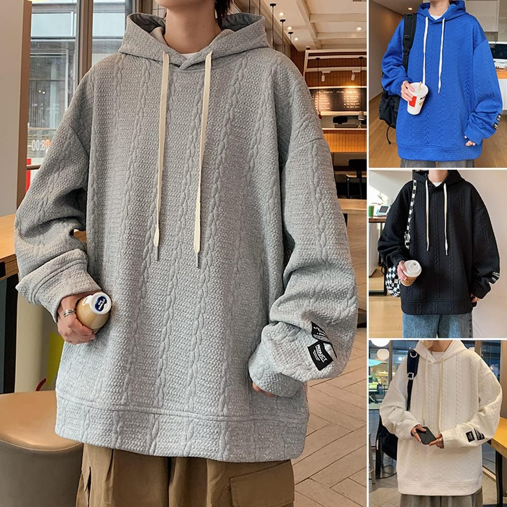 [Aaronlive] Men's Hoodie, Long Sleeve, Large Size, Autumn Clothes, Hoodie, Soft, Simple, Stylish, Loose, Hooded, Casual, Pullover, Autumn/Winter Clothes, Men's Parka