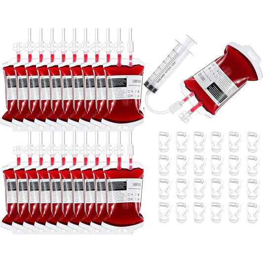 25 Pack Halloween Blood Bags for Drinks 13.5oz Reusable IV Bag with 2 Syringes for Halloween Zombie Vampire Costume Props Nurse Graduation Theme Party Favors Drink Pouch