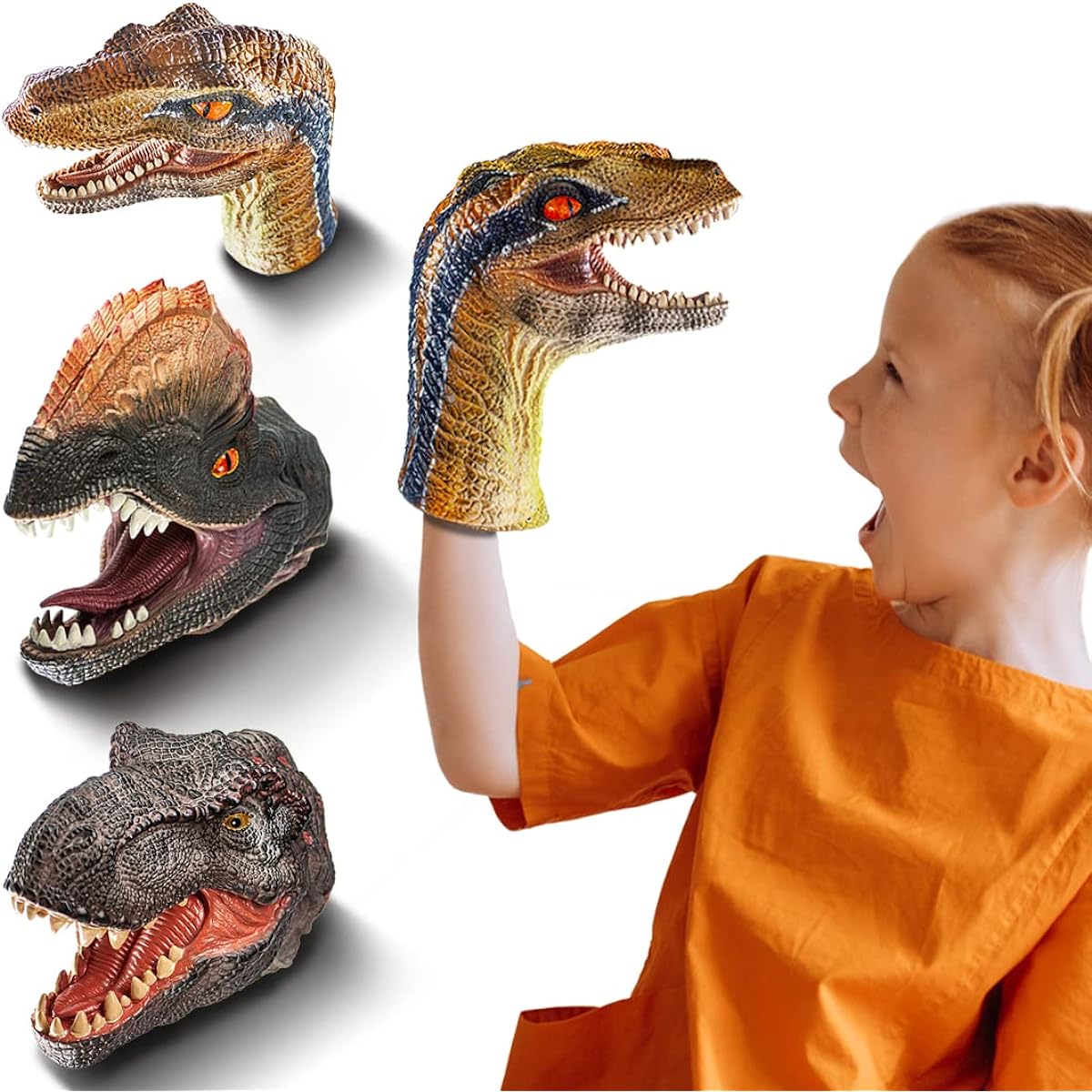 TXYAON Dinosaur doll, soft rubber animal toy set, realistic golden-eyed fierce dragon, double-crowned dragon, rapid dragon doll toy, suitable for children, boys, girls, rich in imagination games, 3 Packaging/Set (Jurassic Conquest)