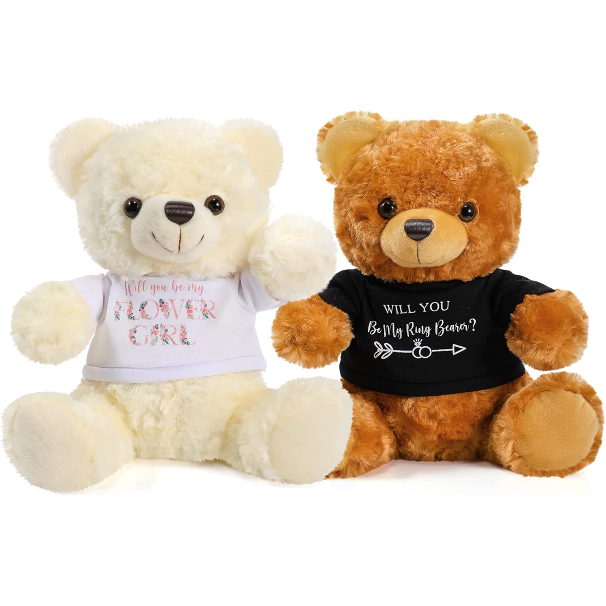 Jexine 2 Piece Wedding 10 Inch Stuffed Bear Will You Be My Flower Girl Ring Boy Proposal Proposal Gift from Bride and Groom Wedding Anniversary Party (Flower Girl, Ring)