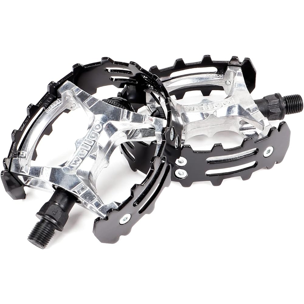 WELLGO - ROUND CAGE PEDAL - 1/2 inch (for 1PC crank) - BLACK/SILVER (old school BMX, 1 piece crank)