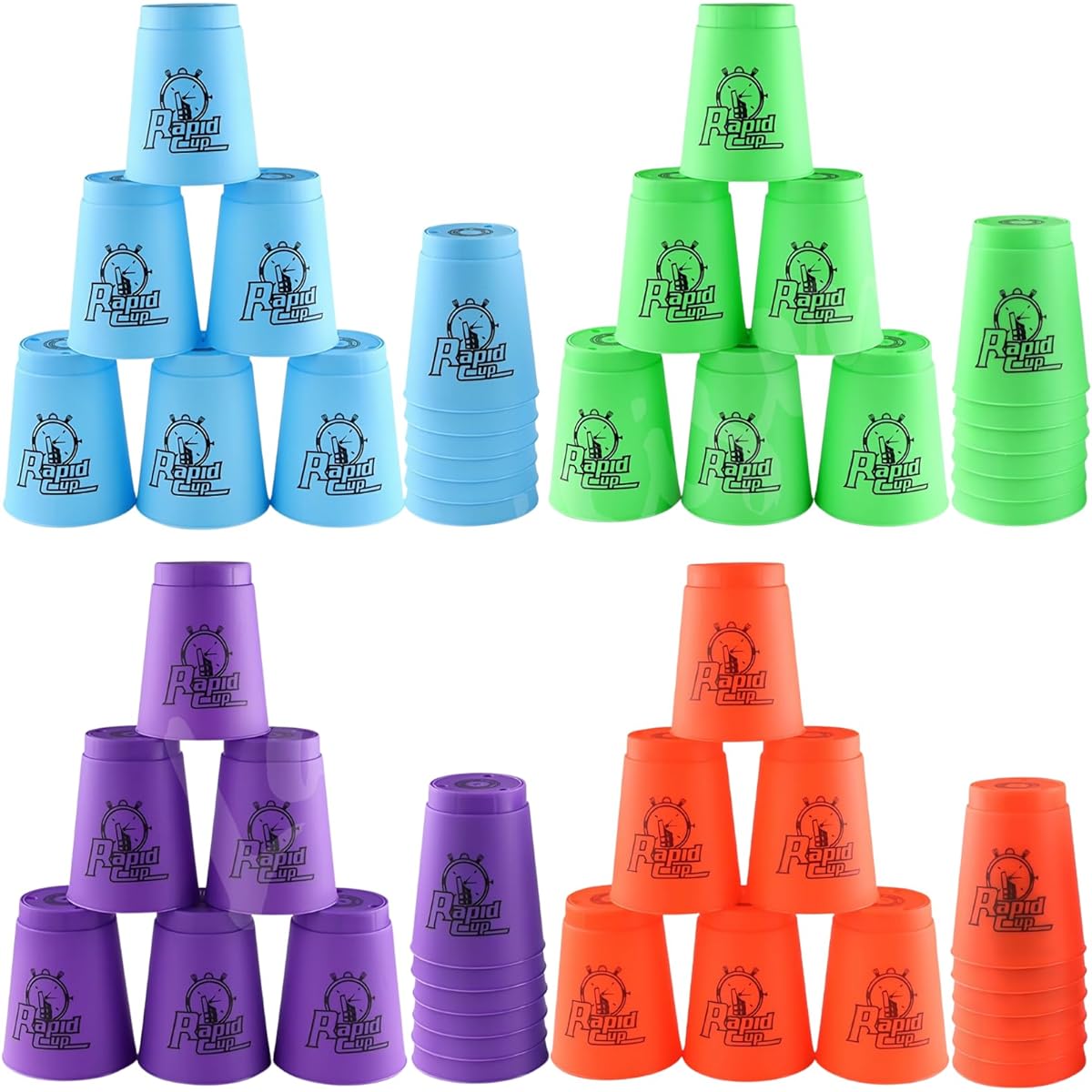 Lancisism 48 Piece Quick Stacking Cup Set BPA Free Material Sports Training Stacking Cup Game Classic Family Game for Kids Adults Ideas (12 Blue, 12 Green, 12 Purple, 12 Red)