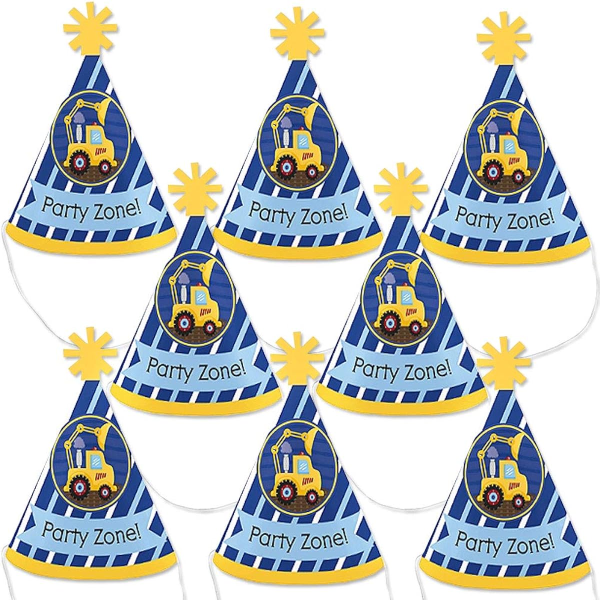 Construction Truck - Mini Cone Baby Shower or Birthday Party Hats - Small Little Party Hats - Set of 10