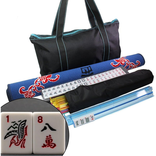 166 Tiles Black/Blue Nylon Bag American Mahjong Set with 2.5' Gaming Tabletop Cover