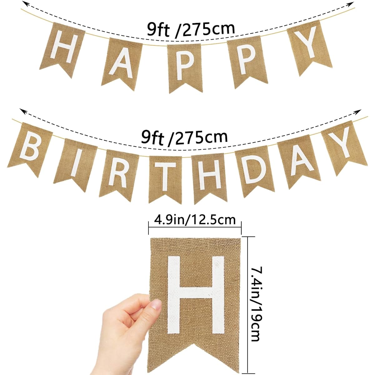 Birthday Decorations Happy Birthday Banner Burlap Rustic Birthday Decor White Letter Bunting Banner Garland Flags for Birthday Party Decorations Rustic Birthday Sign VAG041A