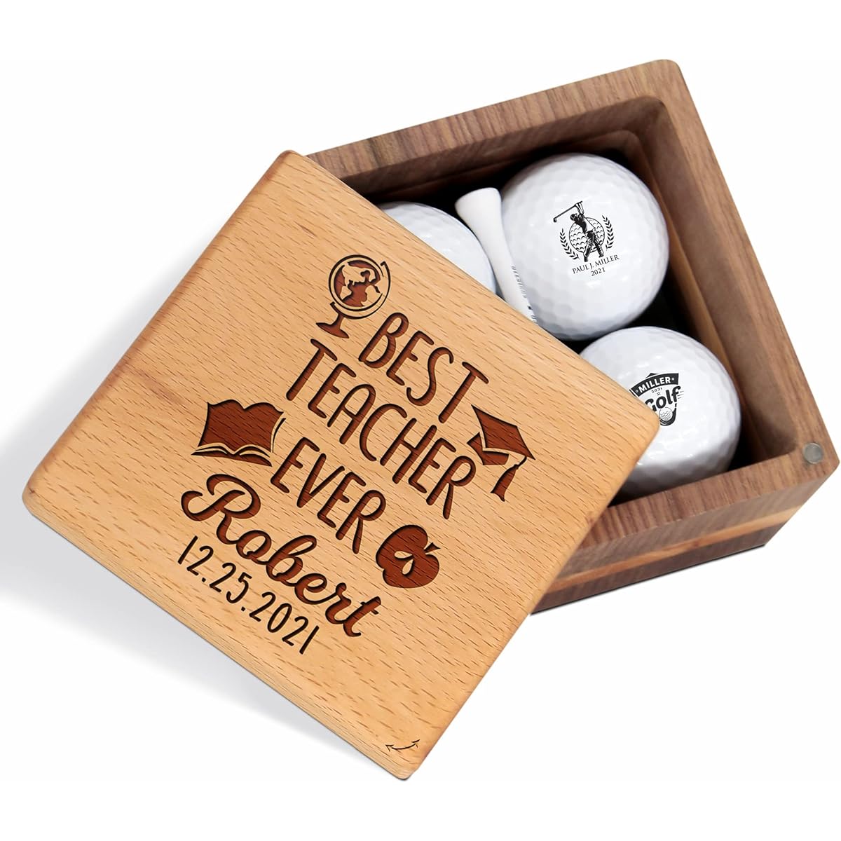 Golf Gifts for Men and Women - Custom Golf Set with Beautiful Balls and Luxury Wooden Box - Unique Gift Idea for Golfer, Golf Enthusiast, Golf Coach, Boss, Him, Her, Anniversary, Birthday, Retirement