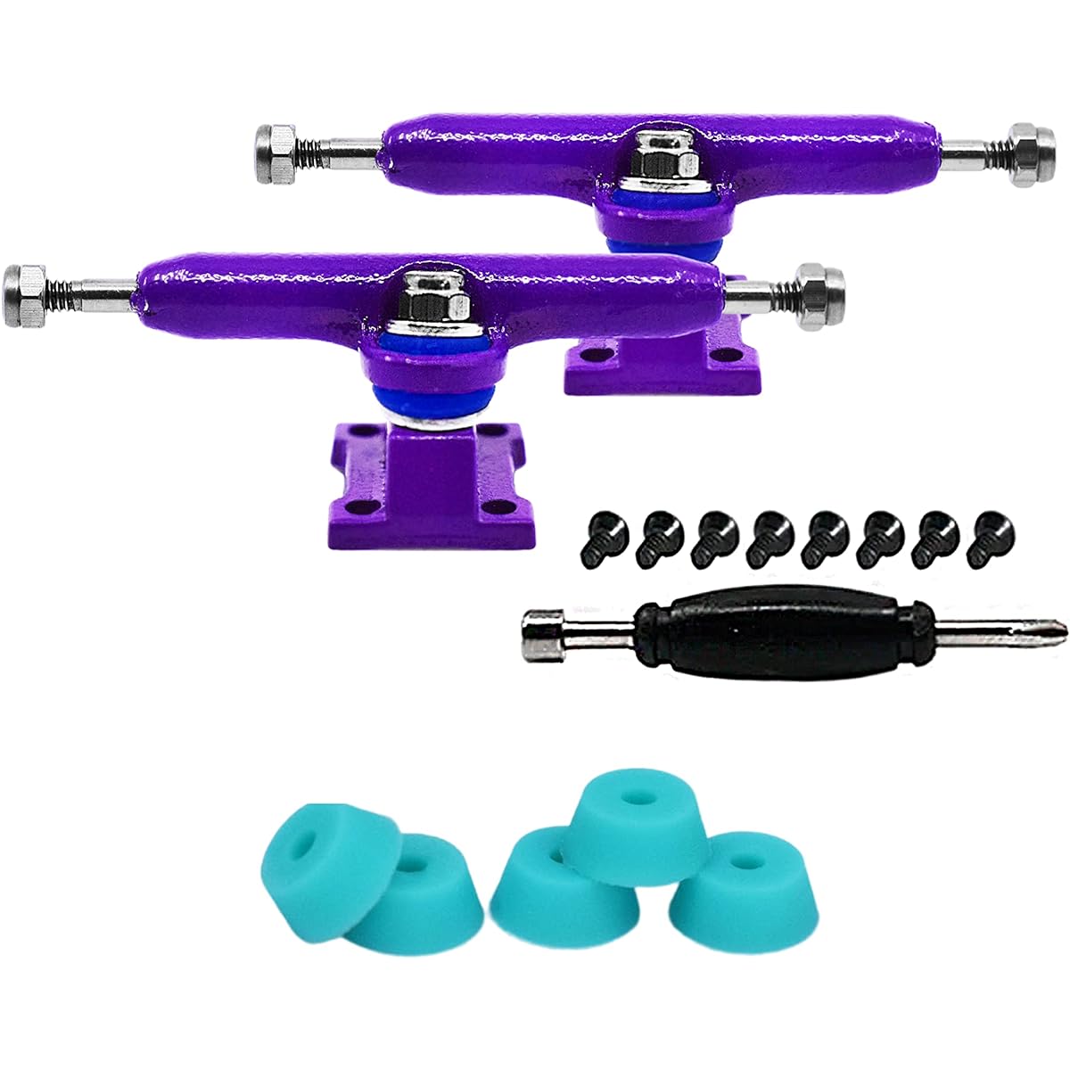 Teak Tuning Prodigy Fingerboard Trucks with Upgraded Locking Nuts, Purple Color - 32mm Width - Professional Shape, Look and Components - Includes Pro Duro 61A Bubble Bushings in Teak Teal