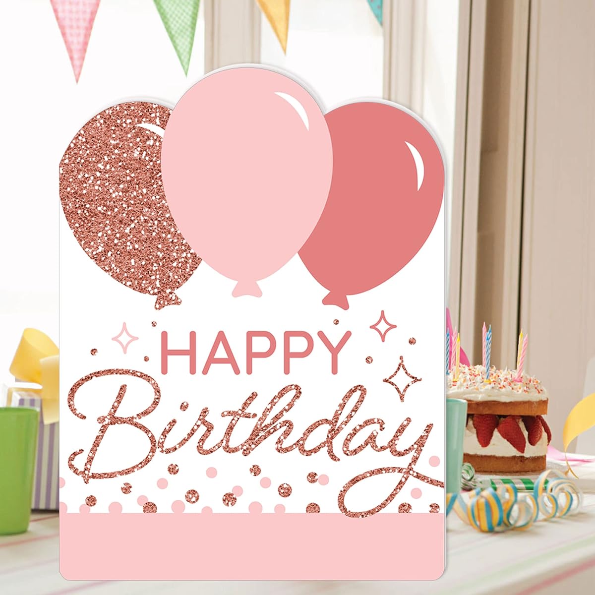 Big Dot of Happiness Pink Rose Gold Birthday - Happy Birthday Giant Greeting Card - Large Shape Jumbo Card - 16.5 x 22 Inches