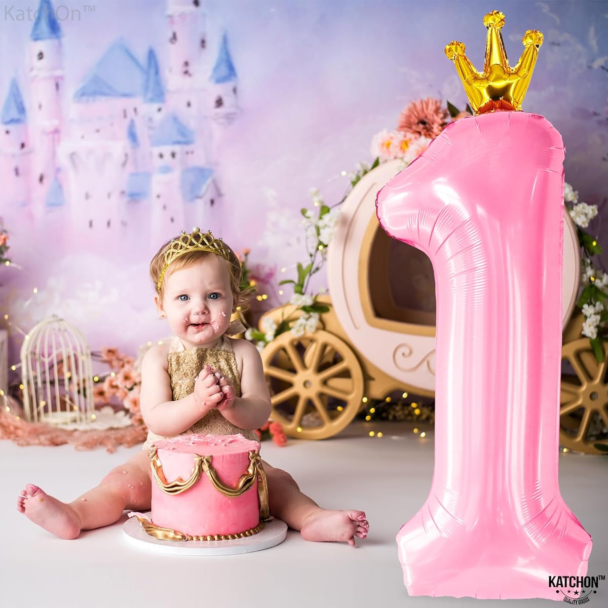 Pink number one balloon crown 40 inches