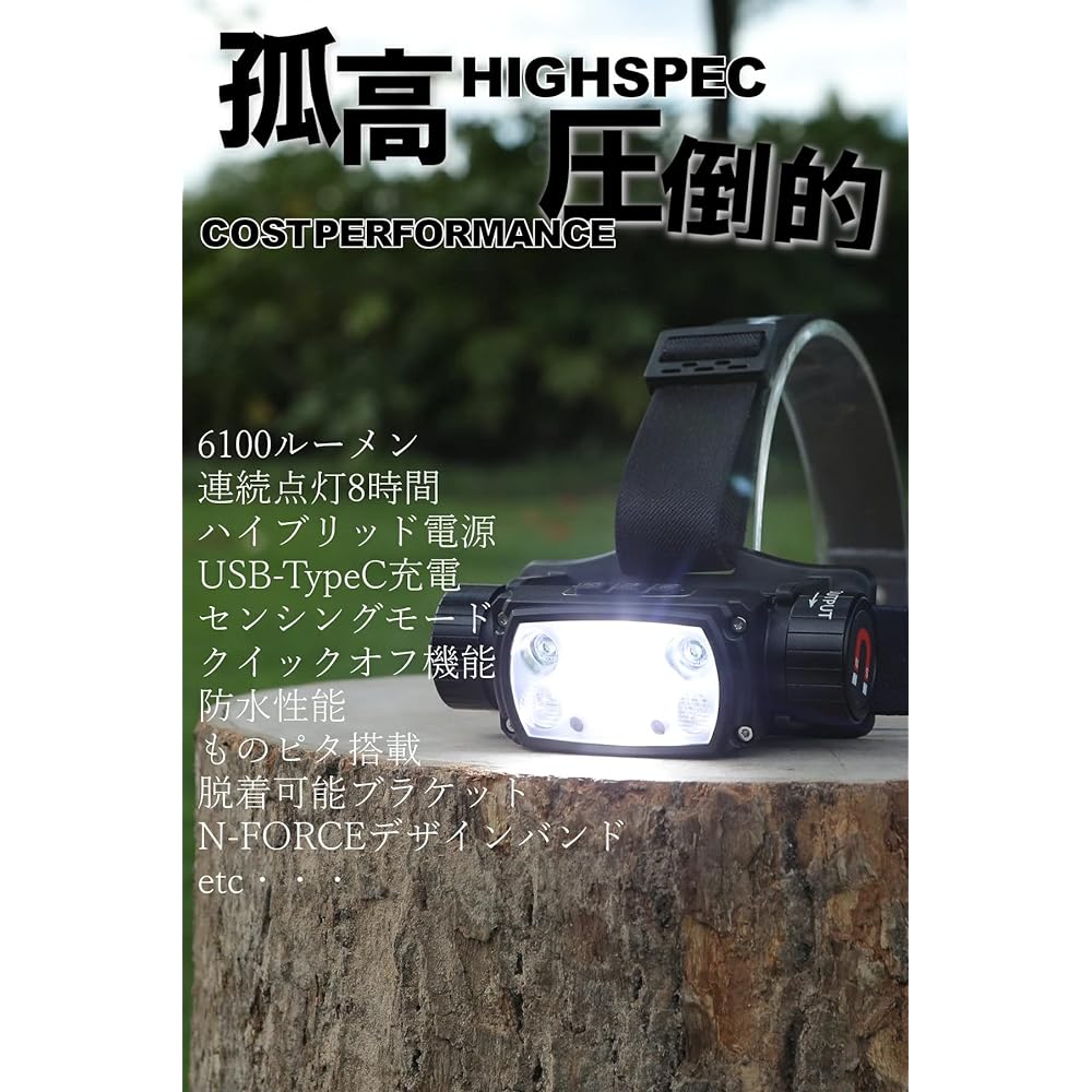 [N-FORCE 2023 Model] Headlight, Rechargeable LED, Rechargeable Headlight, Battery Included, Headlamp, For Camping, Fishing, Mountain Climbing, Outdoor Use, Disaster Prevention, Power Outage TS-03R