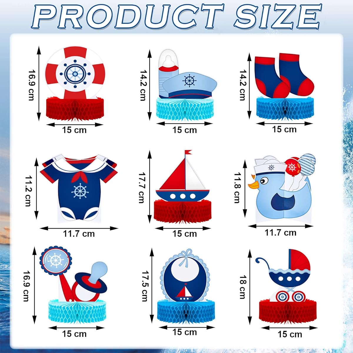 9pcs Nautical Baby Shower Party Centerpieces Birthday Party Honeycomb Decorations Baby Shower Table Decor Honeycomb Table Toppers for Boy Girl Gender Reveal Party Newborn Baby Party Favors
