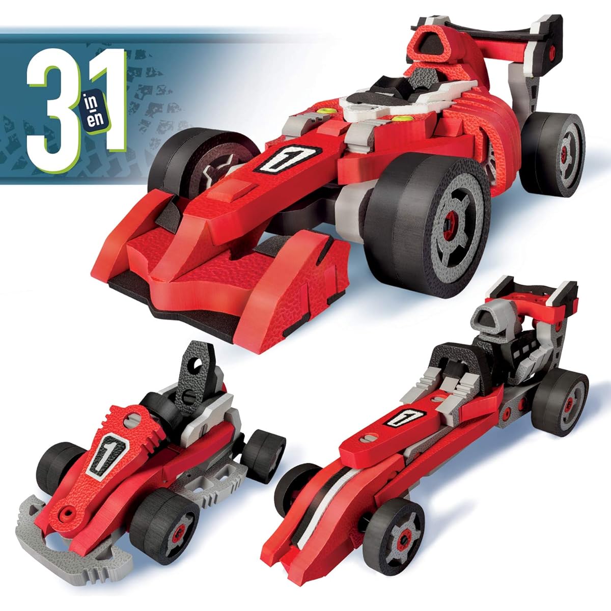BLOCO TOYS 3 in 1 Racing Car | STEM Toy | Formula 1 Go Kart & Druster | DIY Assembly Set (200 Pieces)