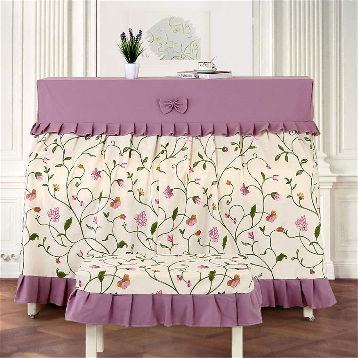 Musical Instrument Store Piano Cover Cloth Cotton and Linen Embroidered Piano Cover Double Open Curtain Piano Cover Elegant Feel (Color: Purple, Size: 156x36x120cm)
