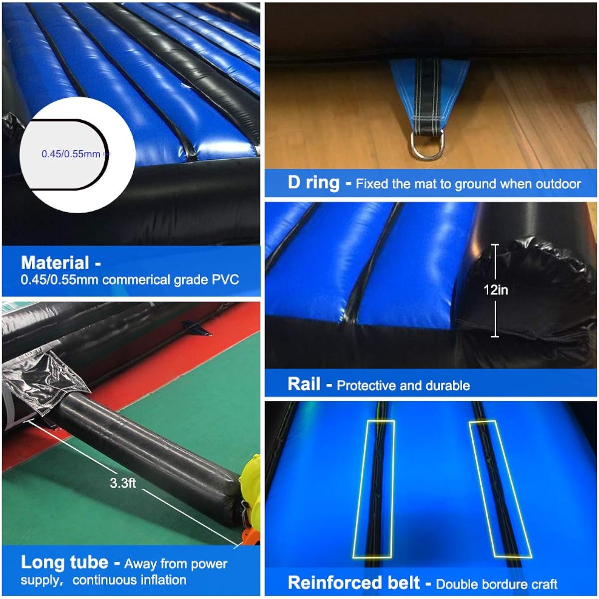 ibigbean Tumble Track Inflatable Air Mat for Gymnastics, 10' Width 20'' Height, PVC Material