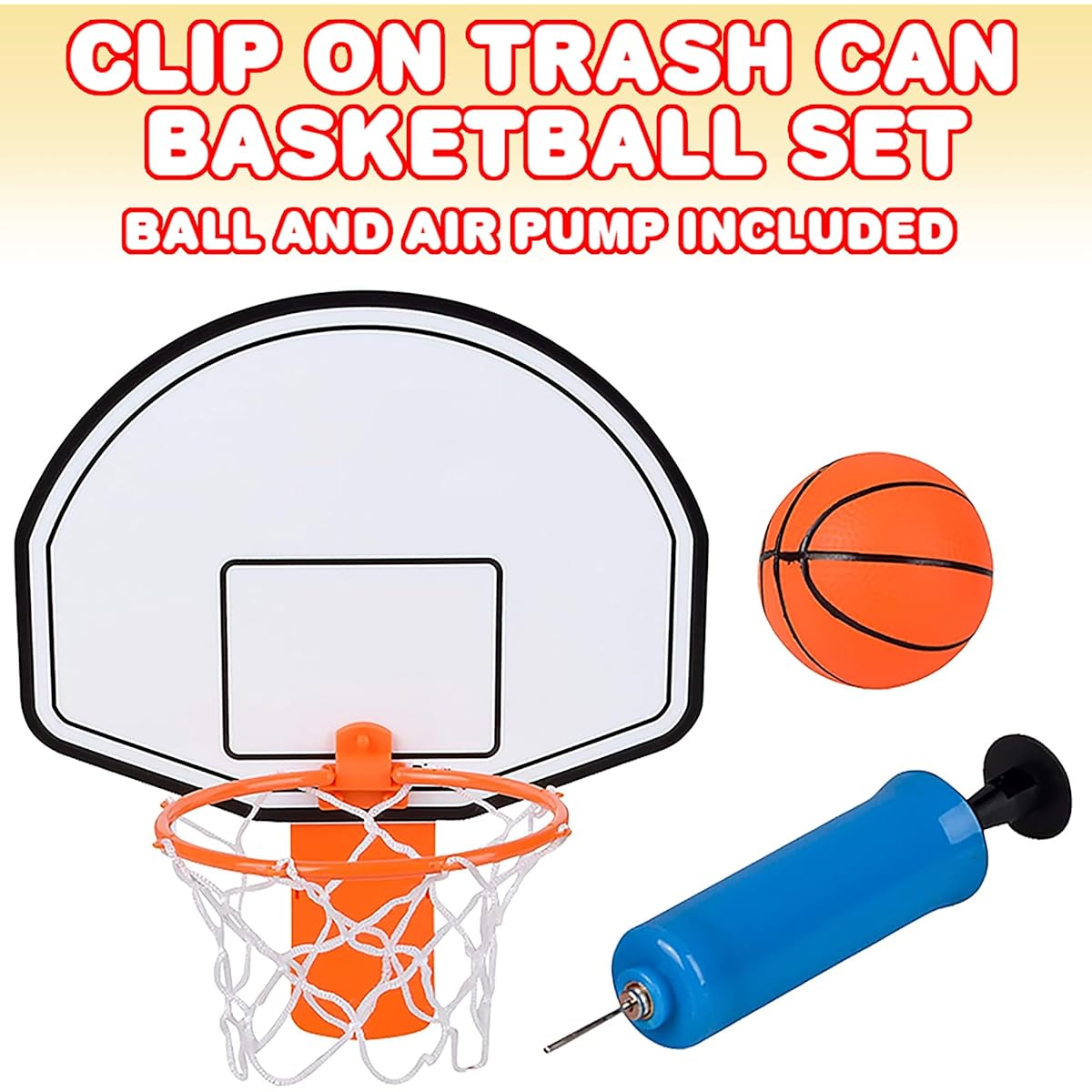 ArtCreativity Trash Can Basketball Set, Clip-On Hoop with Backboard, Inflatable Ball and Pump, Fun Indoor Basketball Hoop for Kids, Office Toys, Adults, Great Birthday Gift