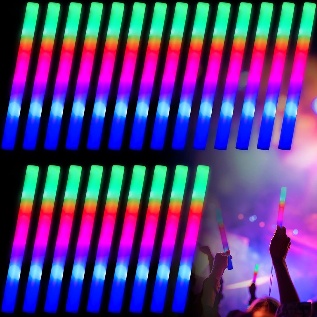 Light Foam Stick LED Foam Stick Glow Wand 3 Modes Colorful Flash Foam Light Stick Glow in the Dark Party Supplies for Party, Wedding, Concert, Event (150 Pack)