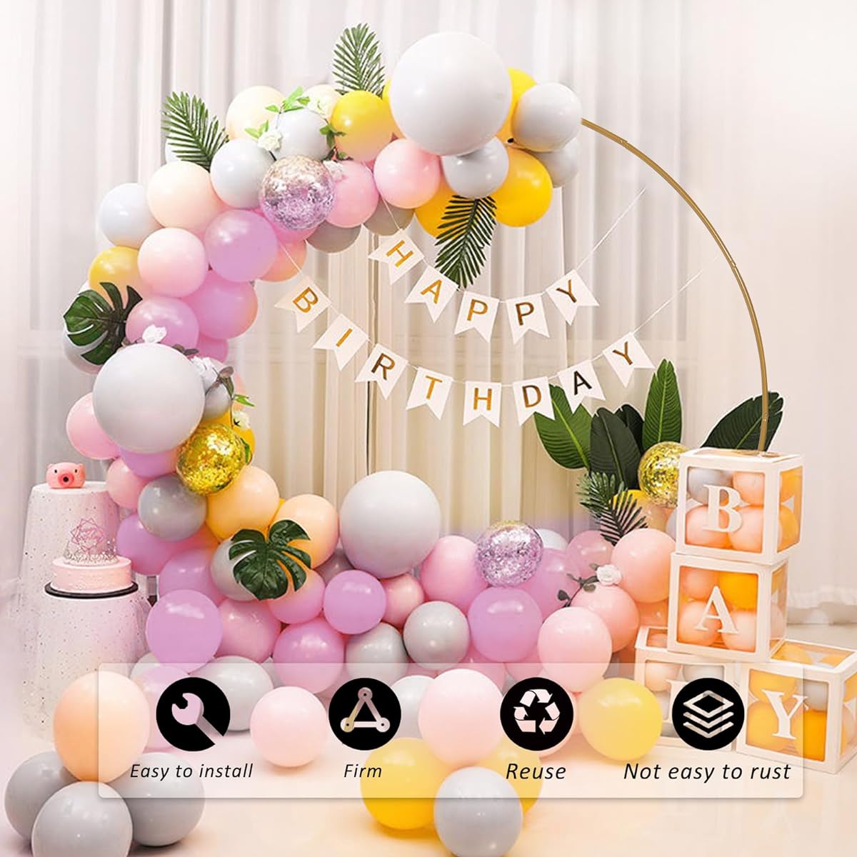 KIINO 6.6ft Round Balloon Arch Stand Kit for Wedding Arch Ceremony Circle Backdrop Stand Party Wedding Birthday Decorations with 2 Water Bags (Gold)