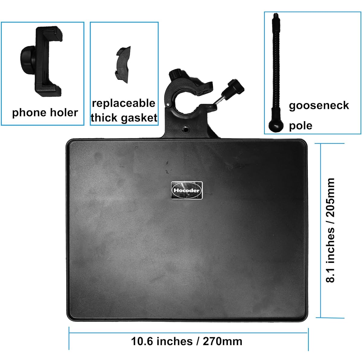 Hocoder Utility Microphone Stand Tray with Phone Holder, Adjustable Microphone Stand Tray Clamp-on Music Seat Stand for Recording/Live Streaming/Karaoke