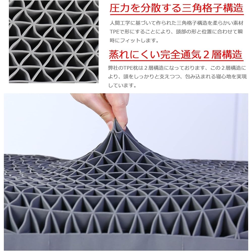 Good Sleep Pillow, Restful Sleep Pillow, Low Resilience, Gel, TPE Pillow, Gel, Zero Gravity, New Sensation, Disperses Body Pressure, High Cervical Support, Supports Neck, Head, and Shoulders, Full Body Washable, Breathable, Honeycomb, Ergonomics, 3D Stru