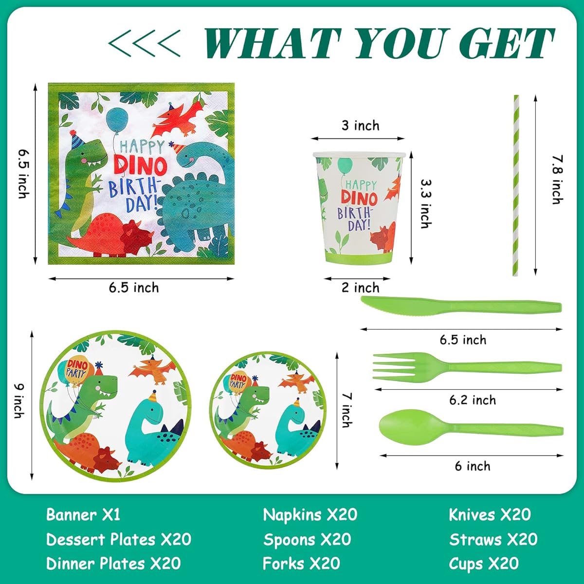 193 Pieces Dinosaur Birthday Party Supplies Dinosaur Party Decorations Dinosaur Paper Plates Cups Napkins Banner Straws Cutlery Tablecloth Cake Cupcake Toppers Hanging Swirls for Kids Boys Girls