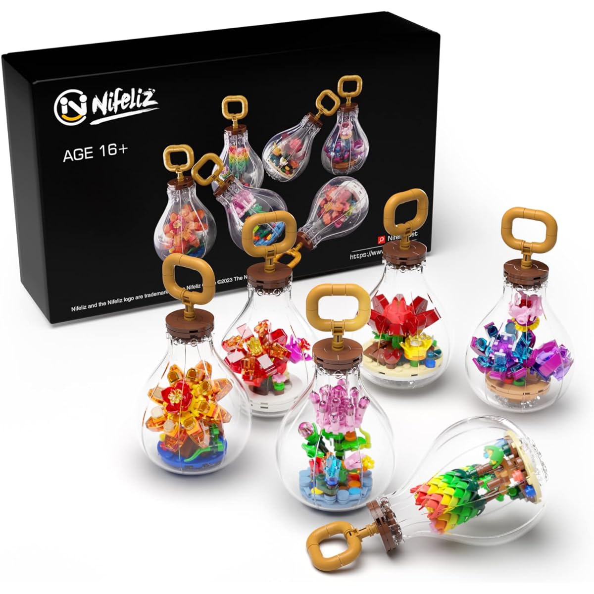 Nifeliz Set of 6 Bulbous Succulents, Plant Building Toys, Perfect Collection for Potted Plant Lovers, Perfect Gift for Adults (736 Pieces)
