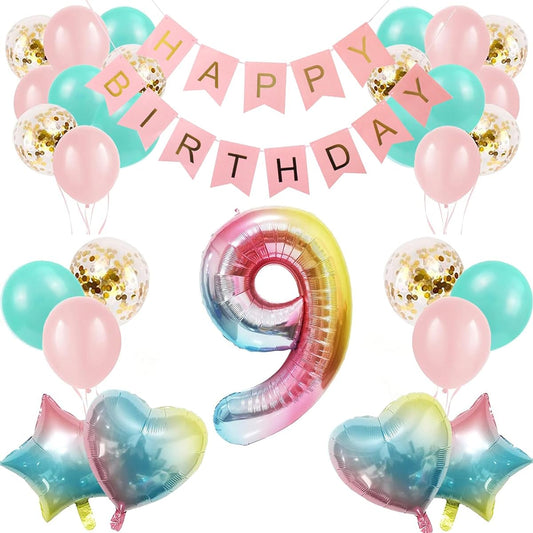 8th Birthday Decorations for Girls Gradient Color 8th Birthday Balloons with Happy Birthday Banner for Baby Shower 8th Birthday Party Supplies for Girls Boys (8th Birthday)