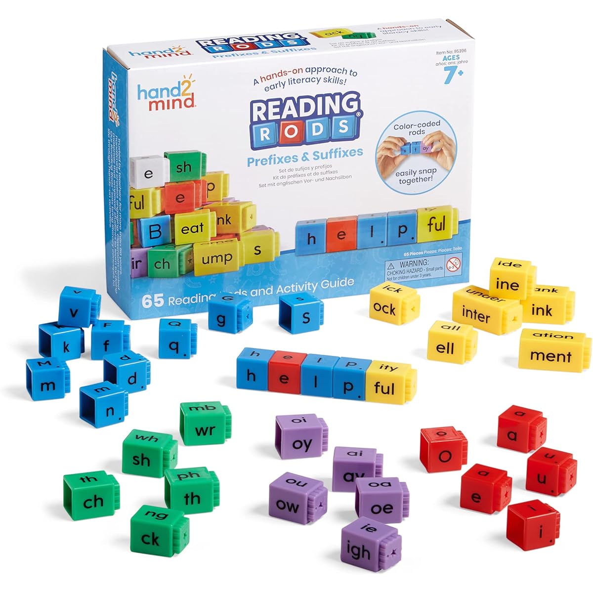 hand2mind Reading Rod Prefix & Suffix Word Roots for Kids Word Building Activities Spelling Toys Reading Tools for Kids Phonemic Recognition and Phonics The Science of Reading Manipulation