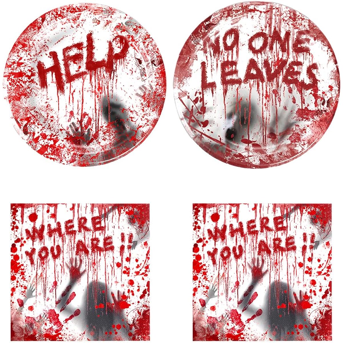 Egami Halloween Party Supplies 40 Dessert Plates 20 Napkins Halloween Bloody Hands Birthday Party Decorations (White Bloody Halloween Tableware)