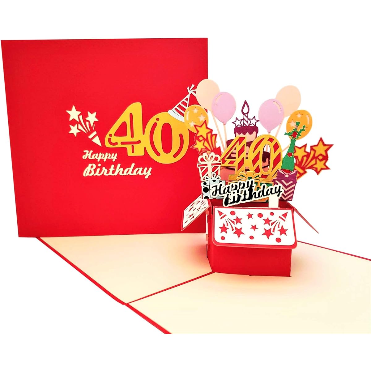 iGifts And Cards Happy 40th Red Birthday Party Box 3D Pop Up Greeting Cards – 4 Amazing Balloons Unique Celebration Feliz Camprearinhos Fun