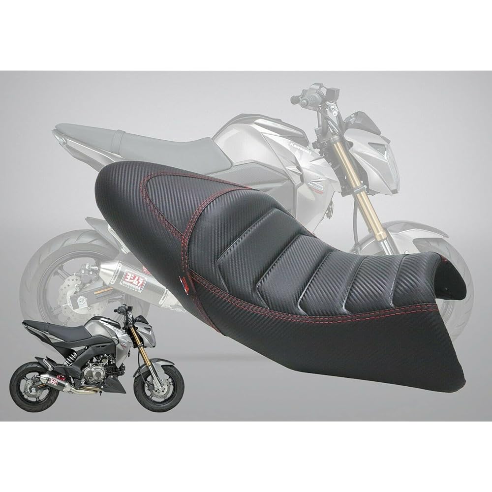 Kawasaki Z125 Seat Custom Carbon Red Stitch for Kawasaki Z125 2013-2019 and Z125 Pro All Models