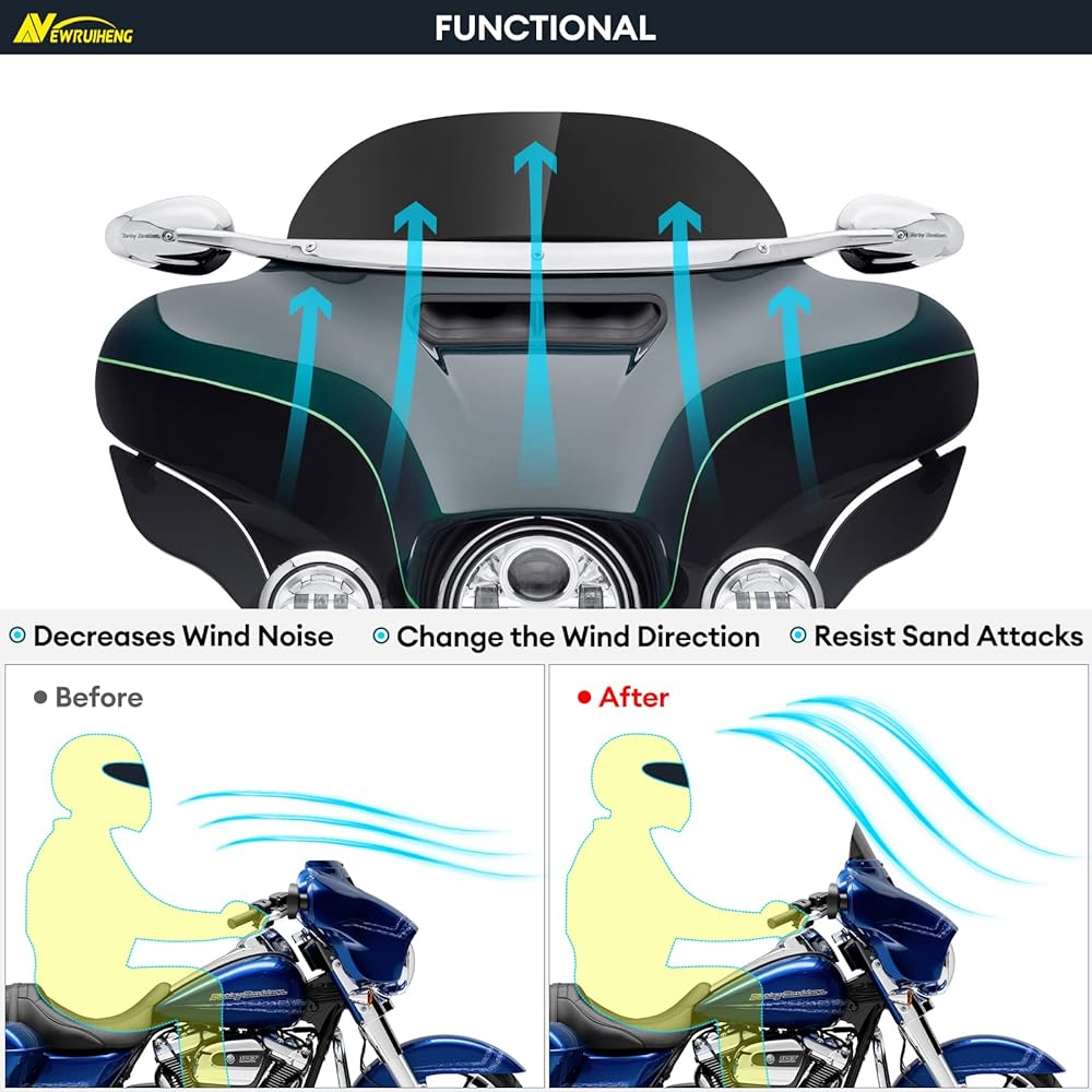 7 Inch Windshield Windshield Round Motorcycle Windshield Harley-Davidson Touring Street Glide Electra Glide FLHT FLHTCU Ultra Classic Glide FLHX FLHTK Tri Glide 1996-2013 (7 Inch Black)