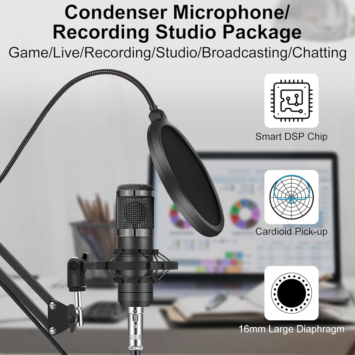 ALPOWL Podcast Equipment Set with Cardioid Designer BM800 Microphone for Gamers and All-in-One DJ Mixer, Perfect for Live Streaming/Singing/YouTube/Gaming (Black)