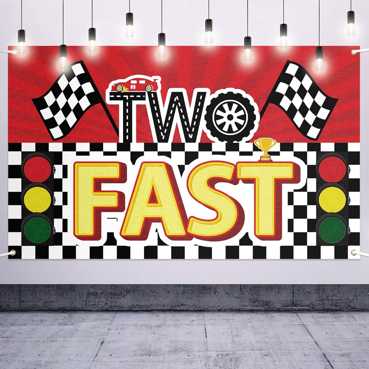 LASKYER Racing Cars 2 Fast Large Banner - 2nd Birthday Cheers Home Wall Photo Prop Backdrop 2nd Birthday Party Decorations