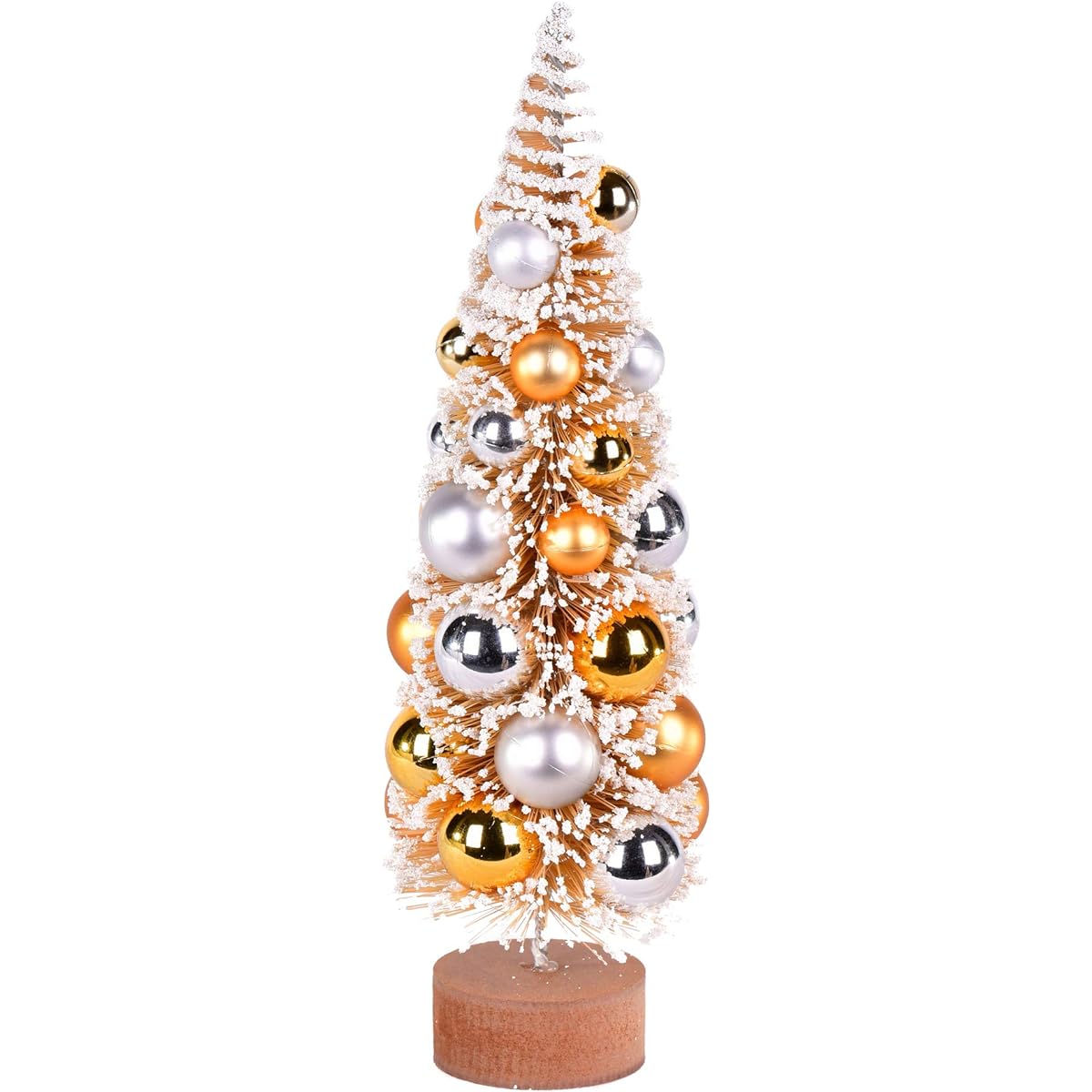 Vickerman 18" Vintage Tabletop Brushed Gold Artificial Christmas Tree with Gold and Silver Ornaments on Wood Base