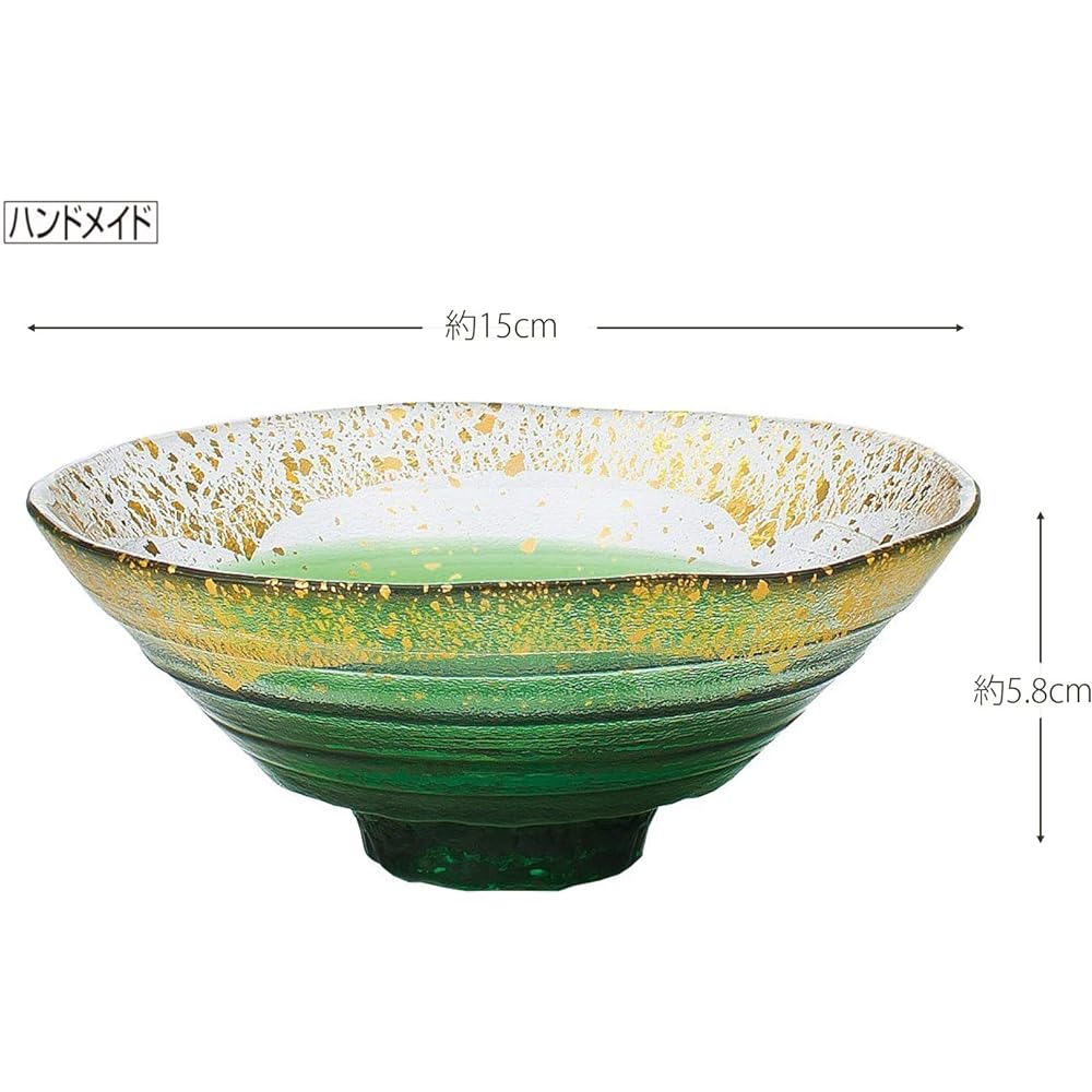 Toyo Sasaki Glass Large Bowl Green Approximately φ15 x 5.8cm Gold Leaf Bowl Midorutame Made in Japan 43230G-WHDG