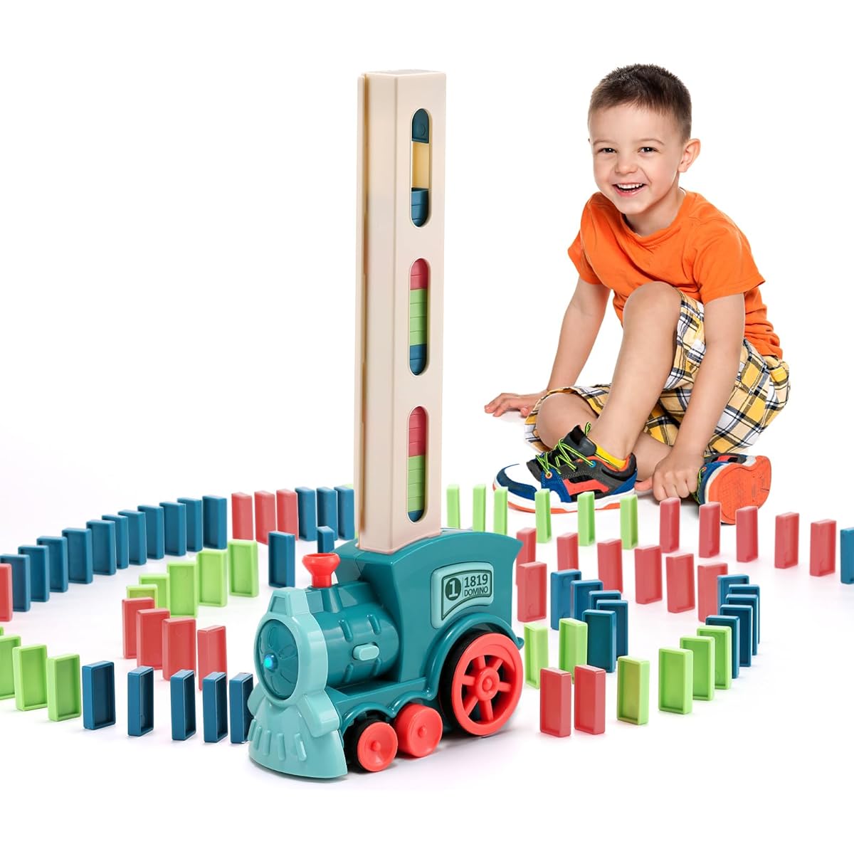 PREPHY Domino Train Game for Kids Ages 4-8: Montessori Toys, Autism, Stacking Activity, Birthday Gift for 3 and 4 Year Olds, Girls and Boys