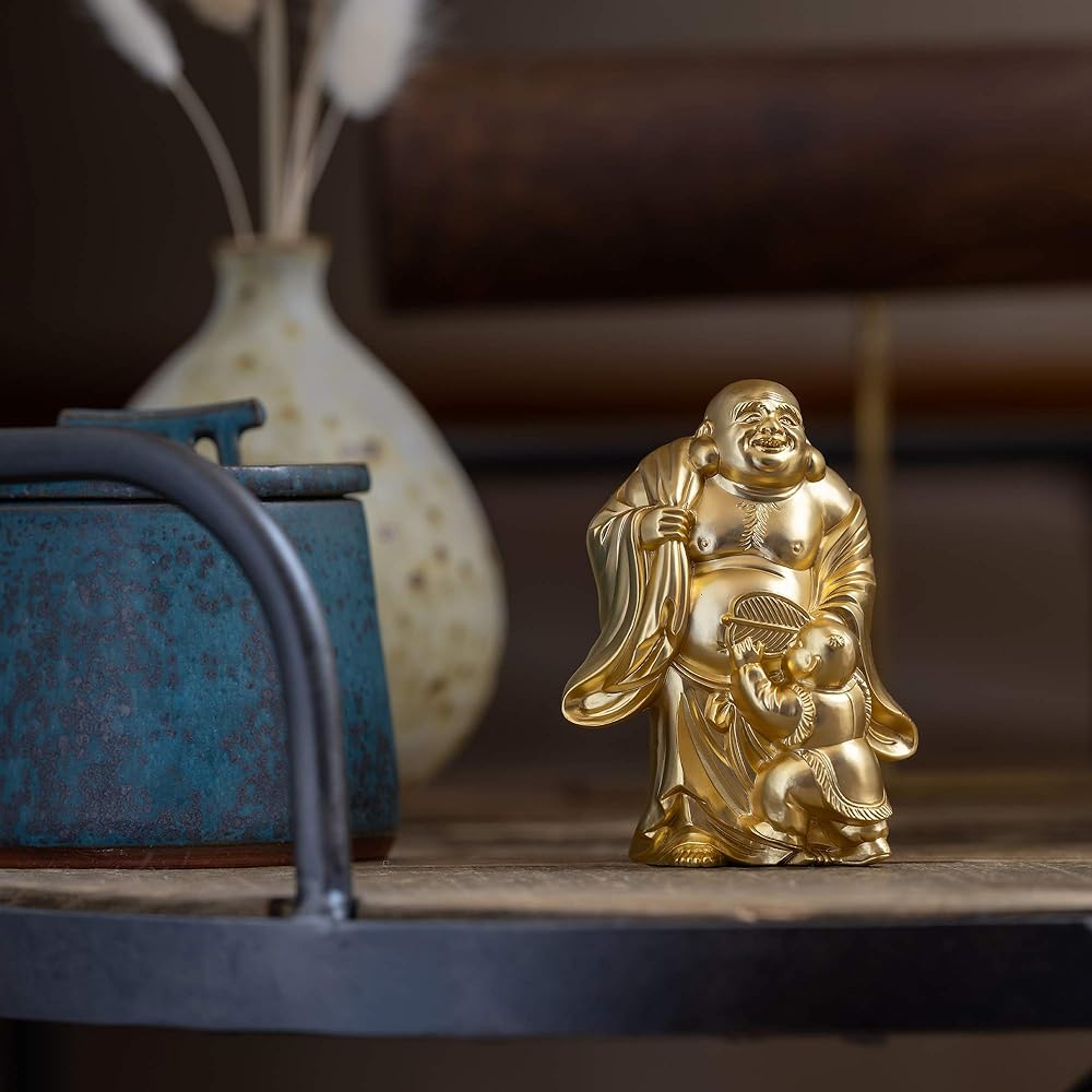 Seven Lucky Gods of Good Luck Clothes (Gold Plated/24K Gold) Buddhist Artist: Hideun Makita Original Sculptor_Buddha Statue Ornament Takaoka Copperware (Hotei 7fg)