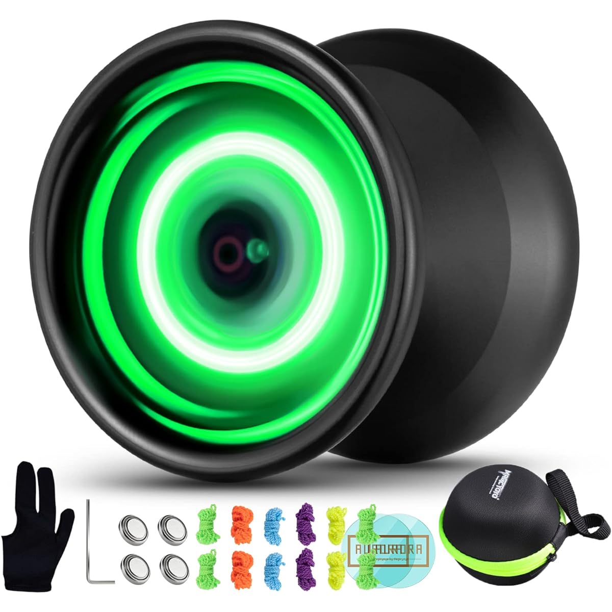 MAGICYOYO Y02 Aurora Professional Responsive Yoyo with Gloves, Yoyo Bag and 12 Yoyo Strings - Green Light