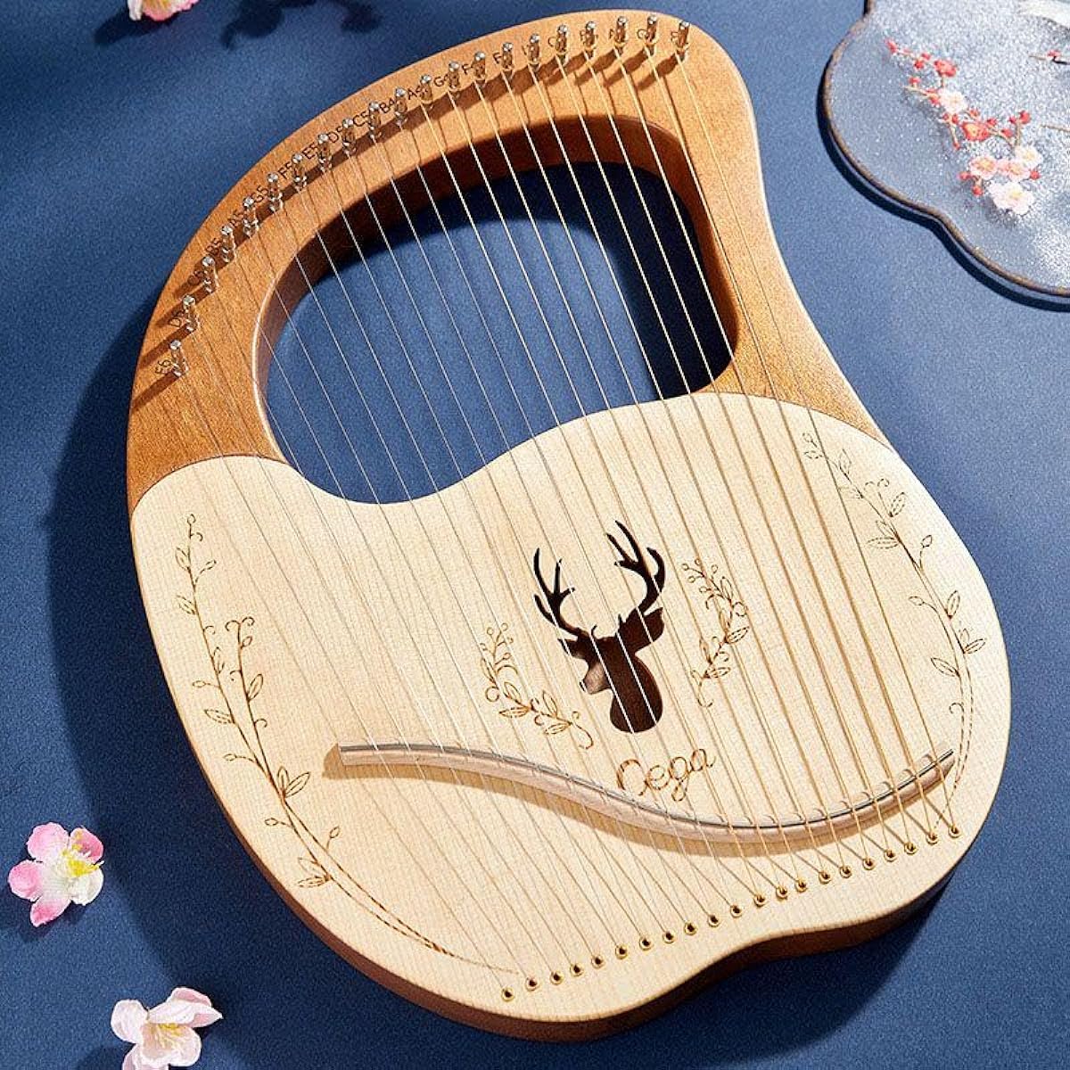 Lyre Harp Metal String Portable Small Lyre 19 String Wooden Lyre Harp Resonant AI