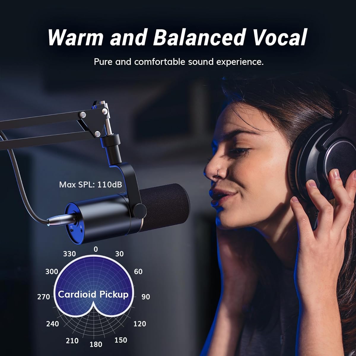 TONOR Dynamic Microphone, USB/XLR PC Microfono with Hanger Stand, for Podcast, Recording, Live, Gaming, XLR Cardioid Studio Microphone for Music and Voice, with 3.5mm Earphone Jack, TD 510+