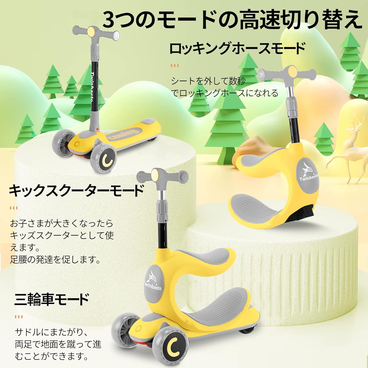 , Kickboard, Tricycle, Scooter for Kids, 4-Level Height Adjustment, Lightweight, Stable, Illuminated LED Tires, Rear Wheel Brake, Foldable, Directional Change, Easy to Carry, Load Capacity 50kg, Suitable for Outdoor Use, Birthday Present, Toy, Gift, Kids
